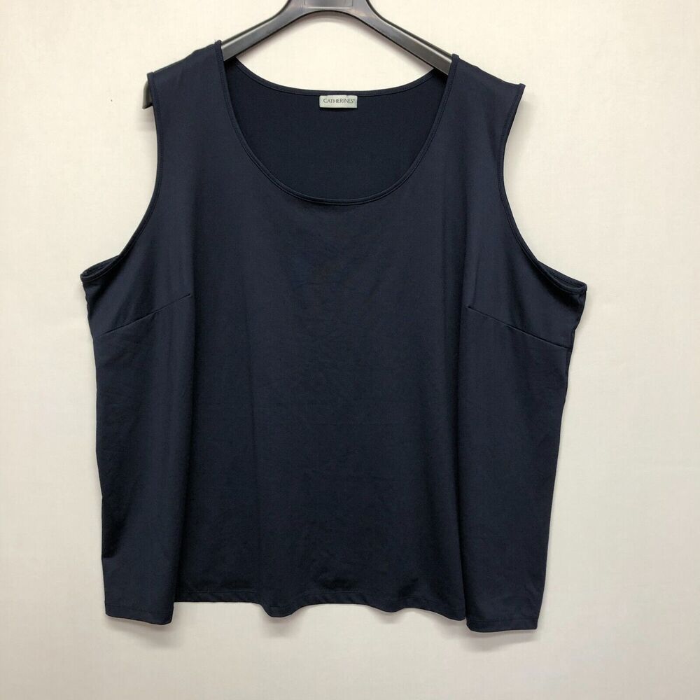 Catherines Women Sleeveless Round Neck Tank Top Blouse Size 4X Navy Blue B278 -7